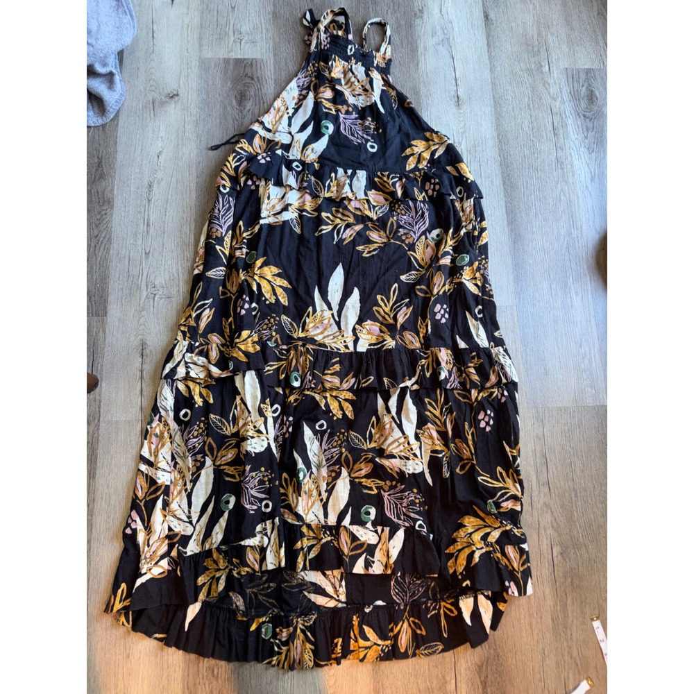 Free People Extratropical Maxi Dress Womens Small Black Floral Tiered Good Boho